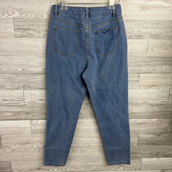 Nasty Gal US Size 8 High Rise Blue Distressed Straight Leg Boyfriend Jeans - Picture 7 of 7